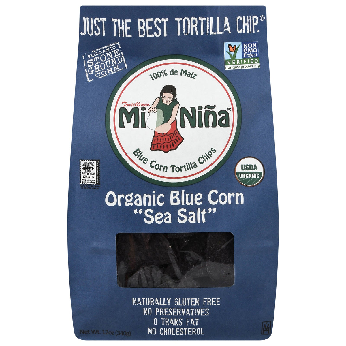 Mi Niña Organic Blue Corn Tortilla Chips, 12 oz (Case of 9)