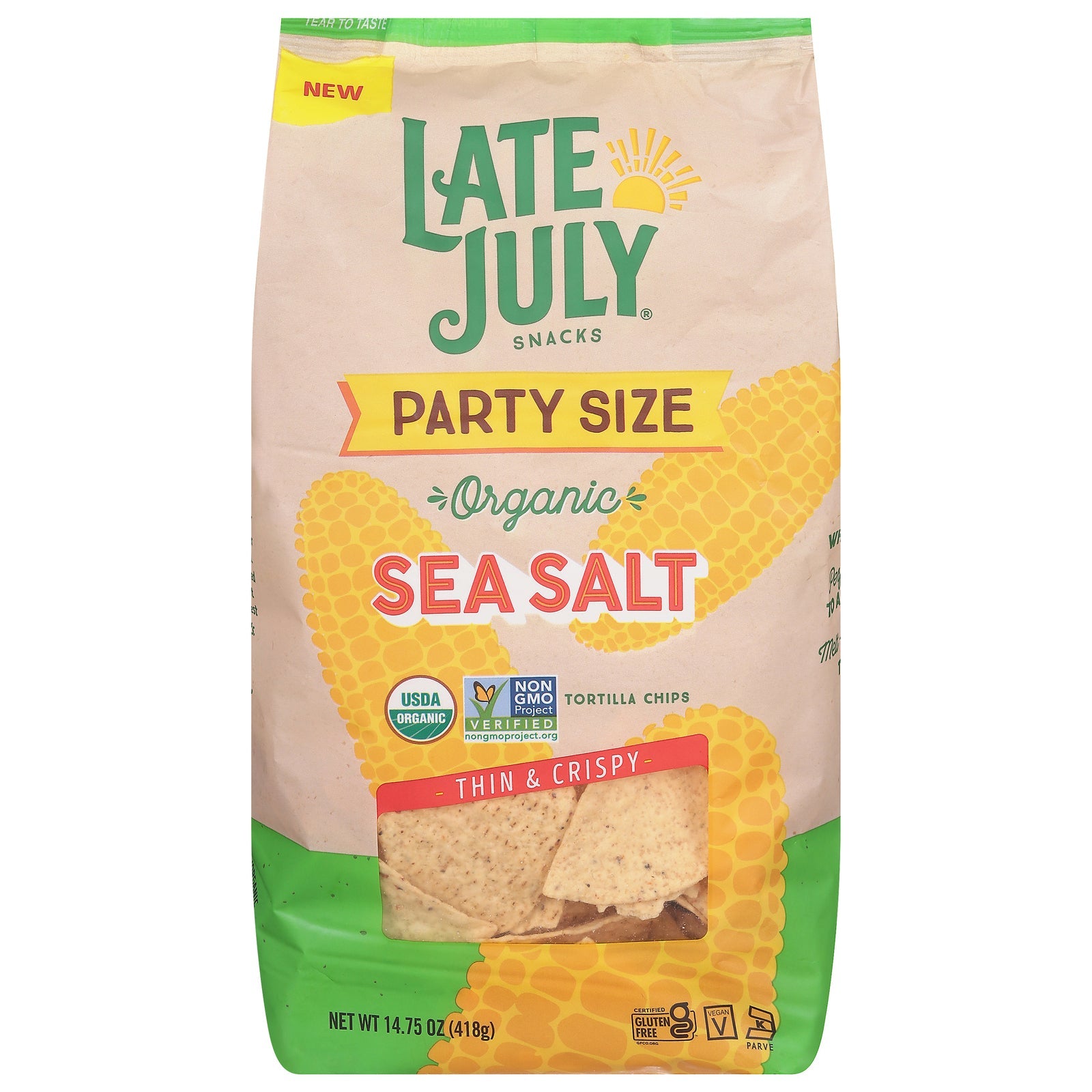 Late July Snacks Organic Tortilla Chips, Sea Salt, 14.75 Oz, Pack of 9
