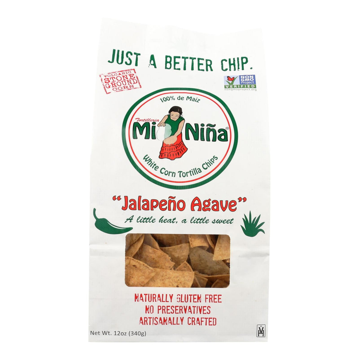 Mi Nina's White Corn Tortilla Chips With Jalapeño Agave (Pack of 9 - 12 Oz.)