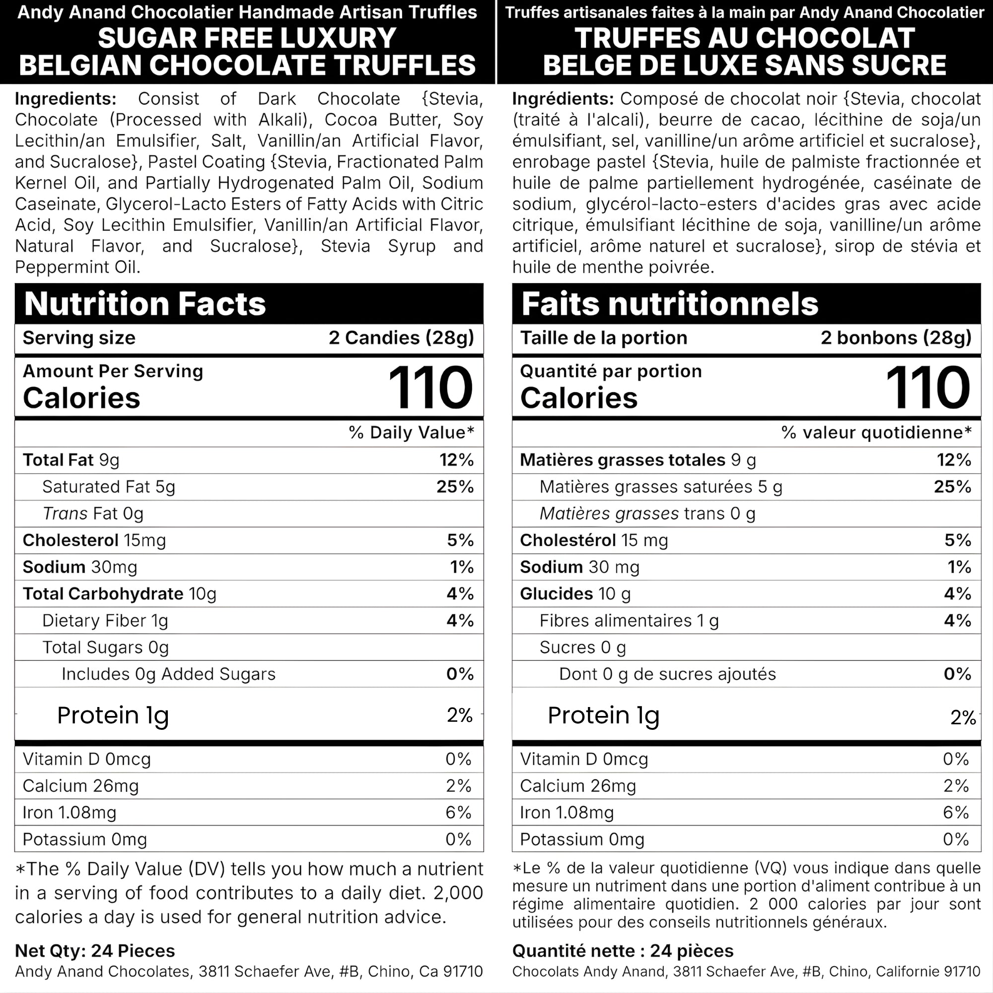 Andy Anand Sugar-Free Belgian Chocolate Truffles Gift Box, 48 pc – Gluten-Free, Handcrafted Diabetic Snacks, Gourmet Birthday & Holiday Gift