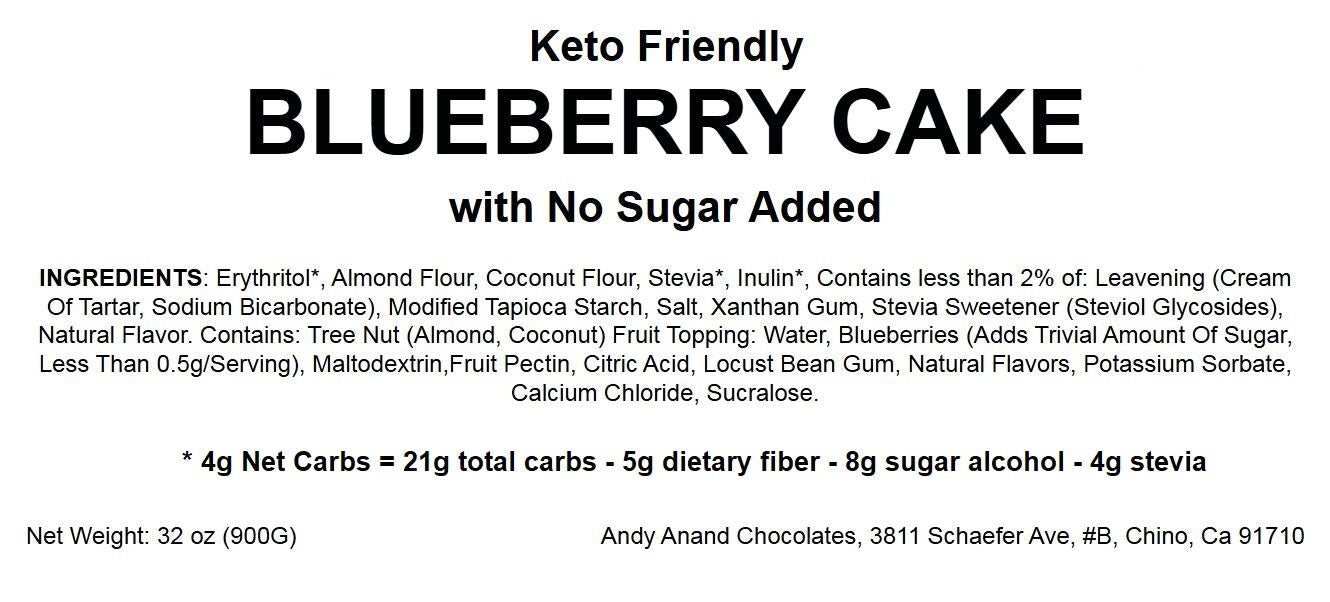 Andy Anand Sugar-Free Keto Blueberry Cake, 9-Inch, 2 lb – Low-Carb, Gourmet Fresh Baked, Diabetic-Friendly, Keto Diet Birthday Gift Box