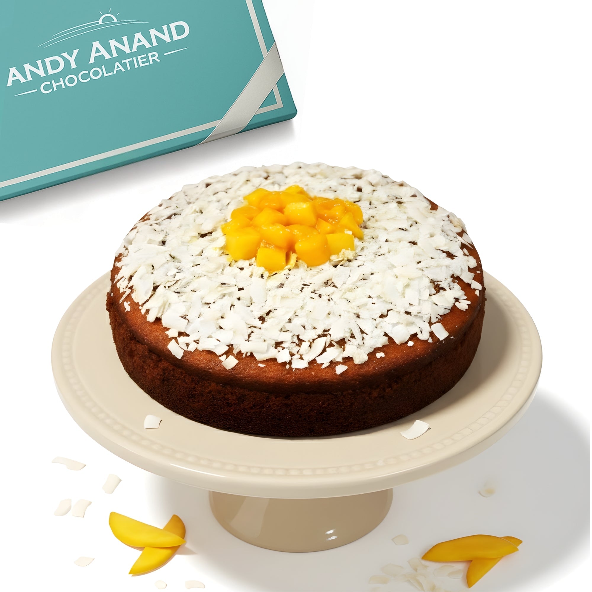 Andy Anand Sugar-Free Mango Coconut Cake, 2.5 lb – Keto & Diabetic-Friendly, Fresh Mango Purée, Toasted Coconut, No Preservatives Gift Box
