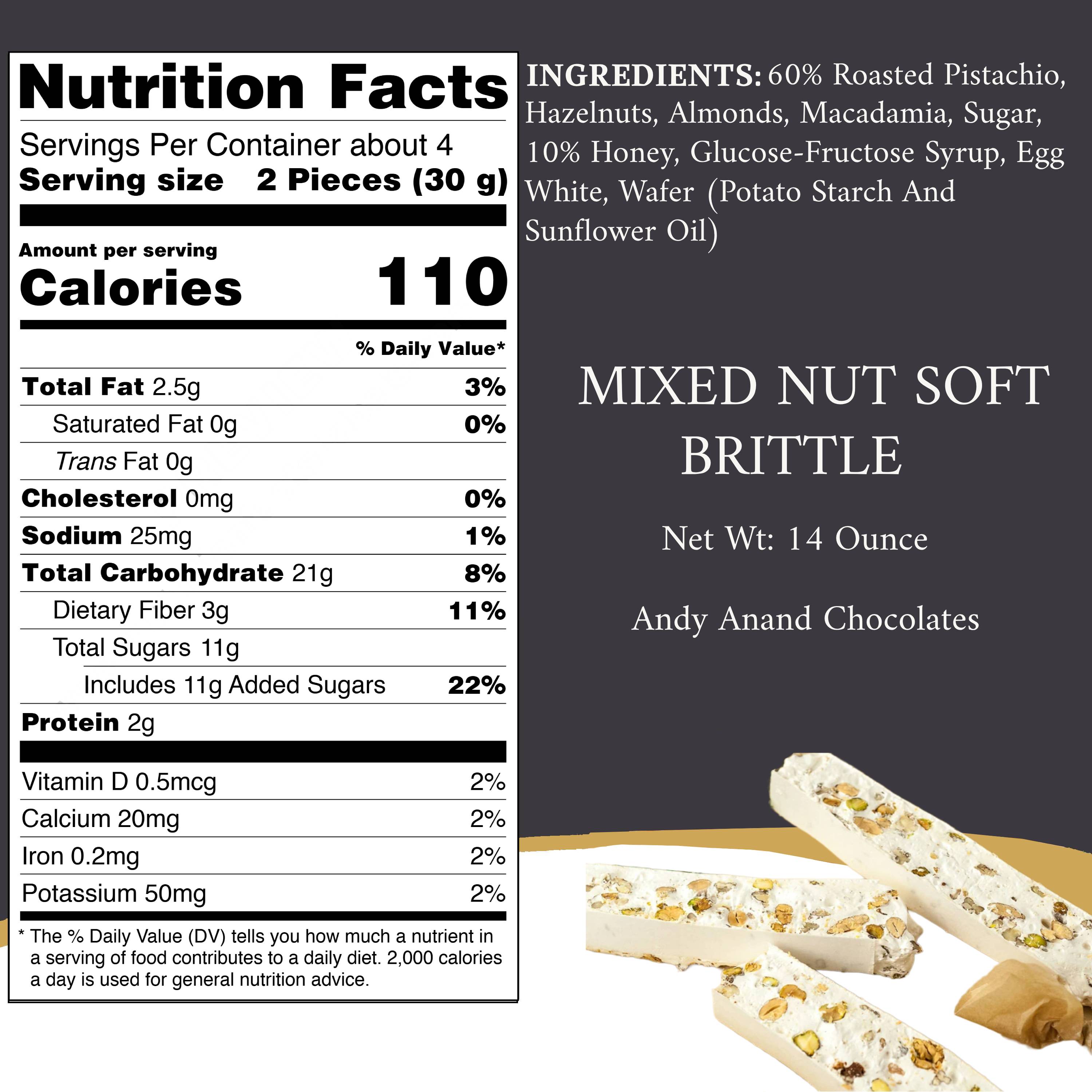 Andy Anand Gluten-Free Mixed Nut Soft Nougat Brittle, 7 oz – Wildflower Honey & Almonds, Made in Europe, No Preservatives, Birthday Gift Box