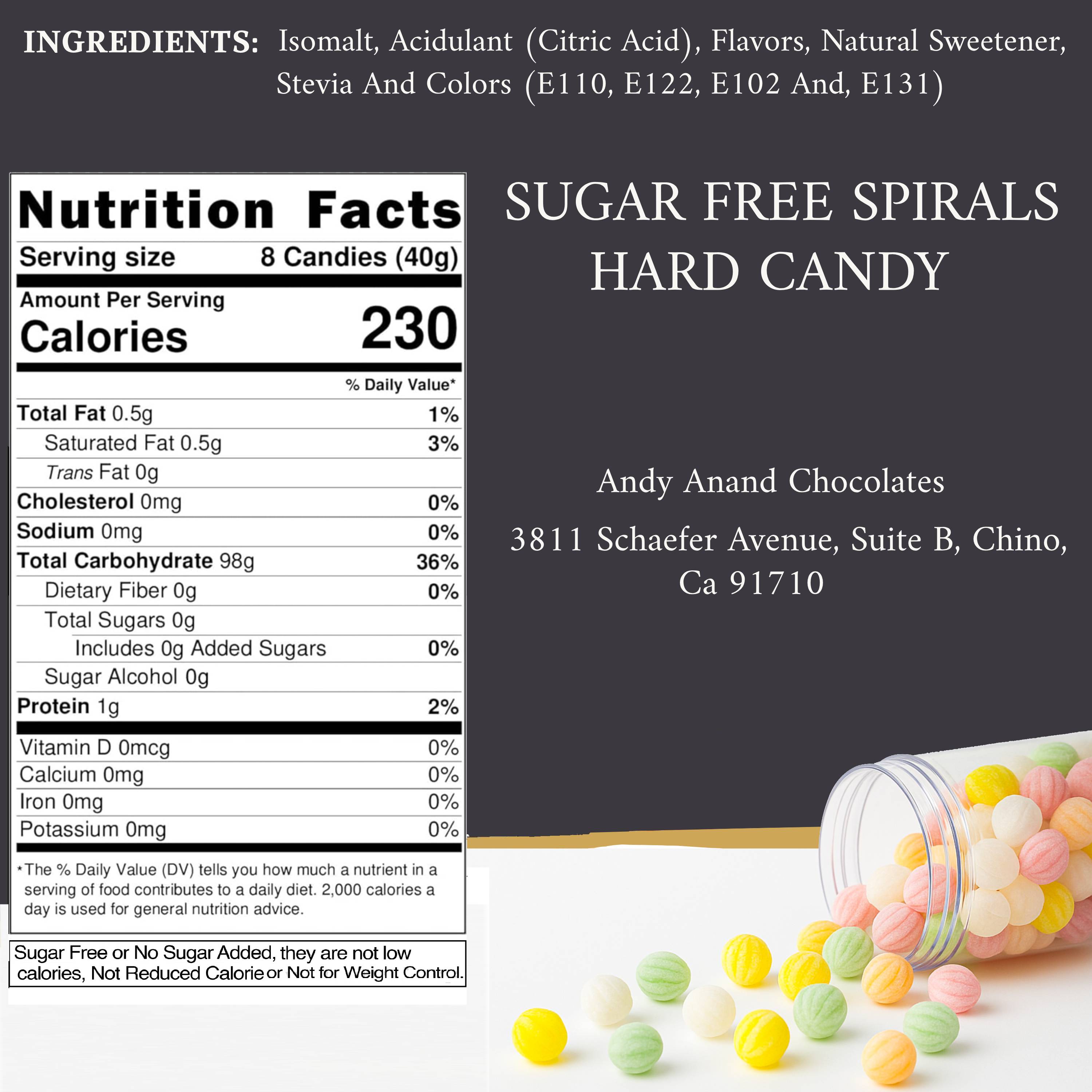 Andy Anand Sugar-Free Spiral Hard Candy, 110 pc, 7 oz – 5 Assorted Flavors, Made in Spain, Stevia Sweetened, Keto & Diabetic-Friendly Gift