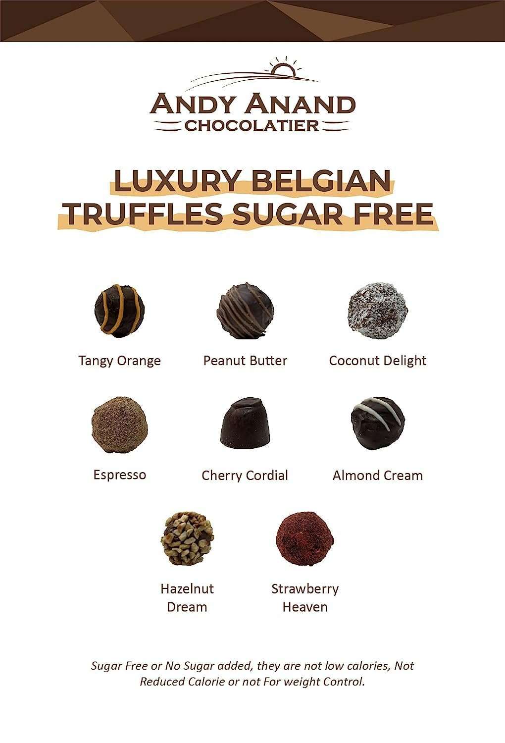 Andy Anand Sugar-Free & Gluten-Free Belgian Chocolate Truffles, 15 pc – Diabetic-Friendly, Assorted Flavors, Birthday & Valentine's Gift Box