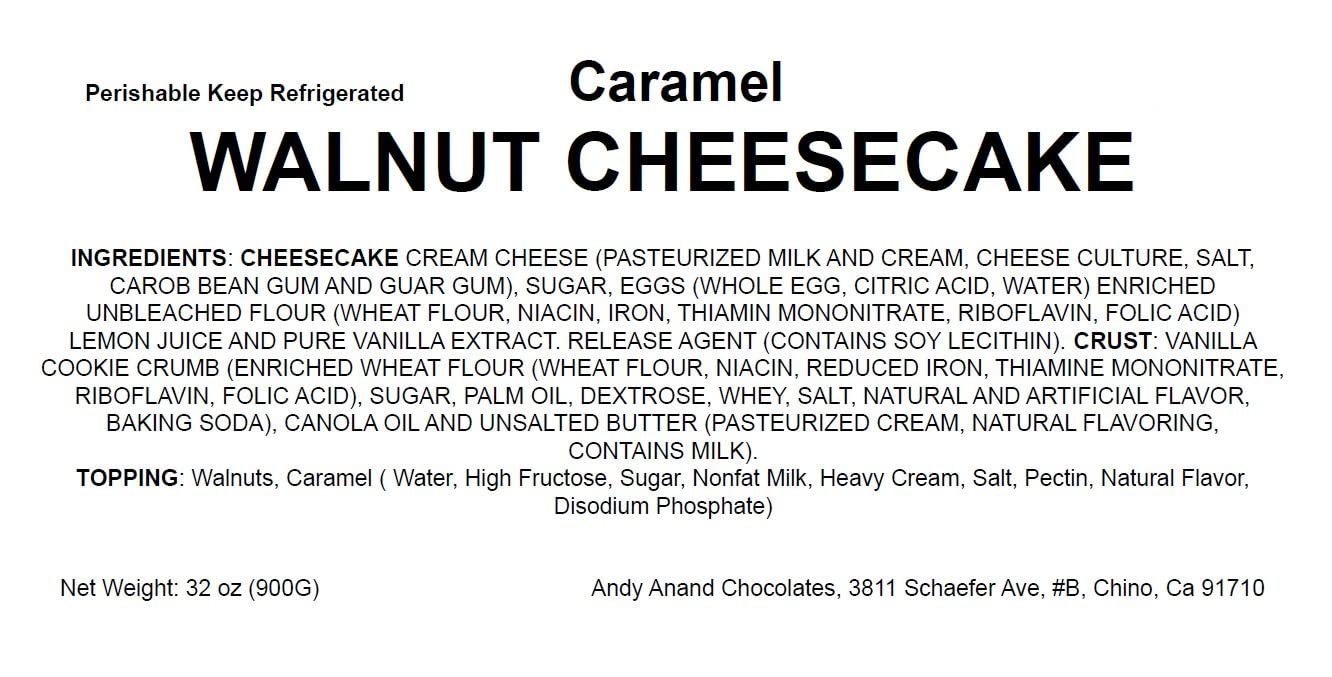 Andy Anand Caramel Walnut Cheesecake, 9-Inch, 2 lb – Freshly Baked NY-Style, Rich Caramel & Walnuts, Real Cream Cheese, Birthday Gift Box