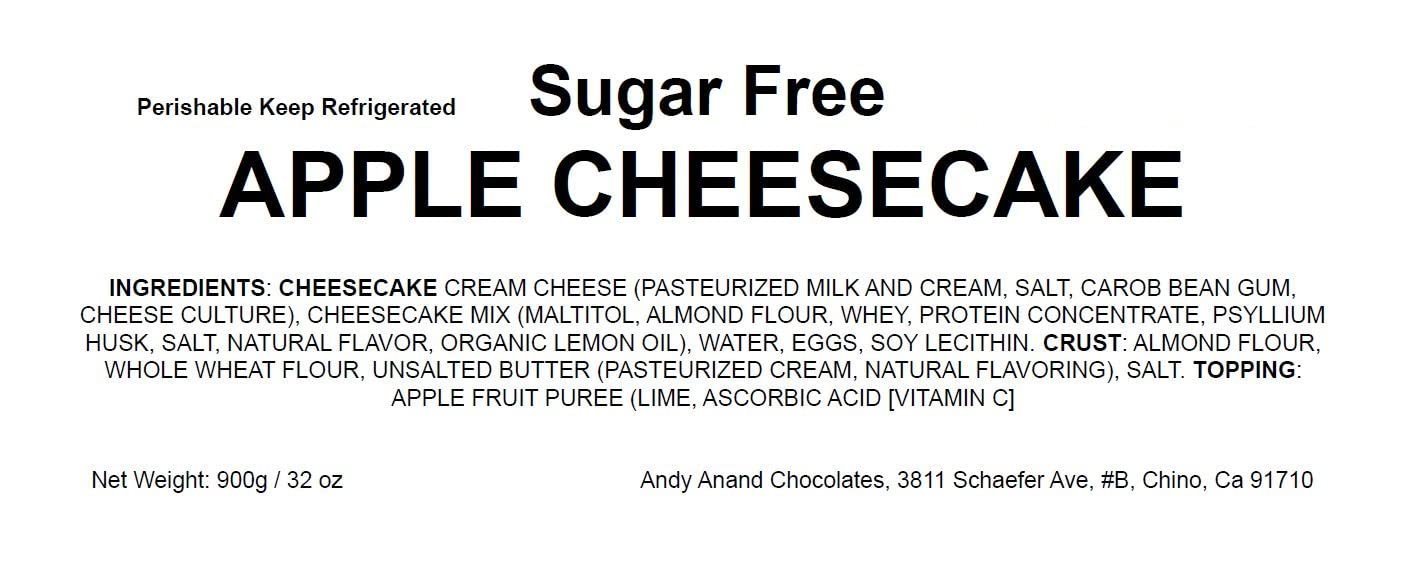 Andy Anand Sugar-Free Apple Cheesecake, 9-Inch, 2.6 lb – Diabetic-Friendly, Real California Cream Cheese, All-Natural Ingredients Gift Box
