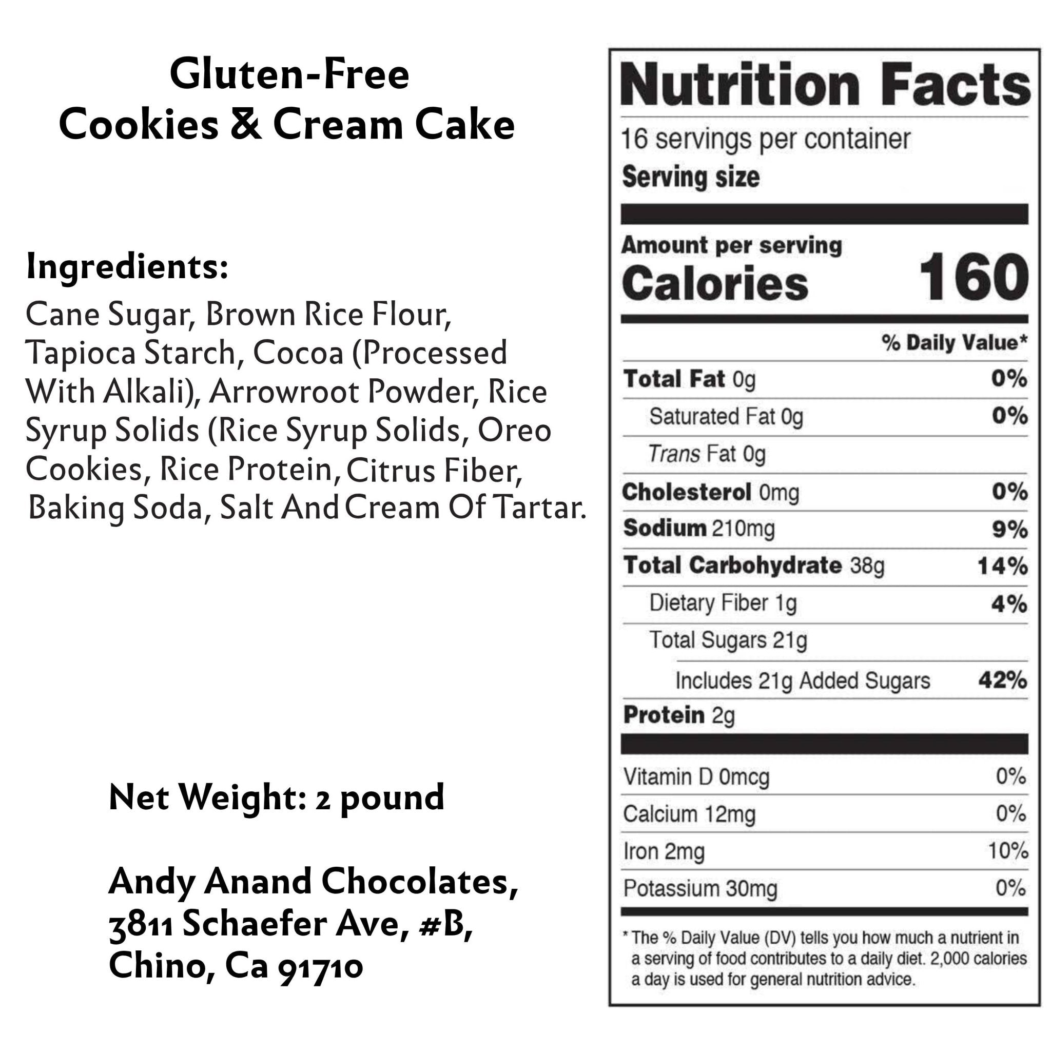 Andy Anand Gluten-Free Cookies & Cream Cake, 9-Inch, 2 lb – Hand-Baked, All-Natural, No Preservatives, Birthday & Celebration Gift Box