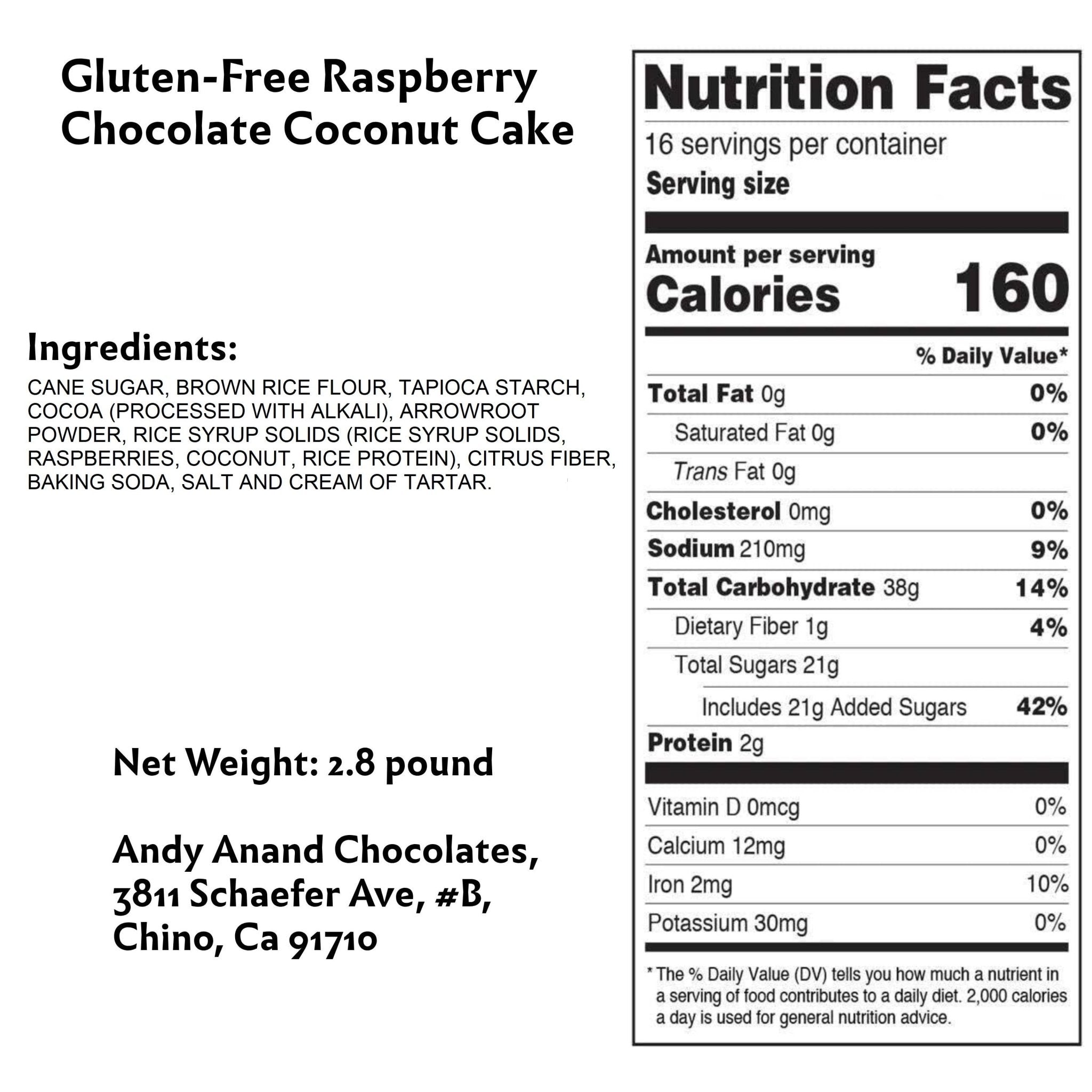 Andy Anand Gluten-Free Raspberry Chocolate Truffle Coconut Cake, 9-Inch, 2.8 lb – Handcrafted, Real Cream & Chocolate, Birthday Gift Box