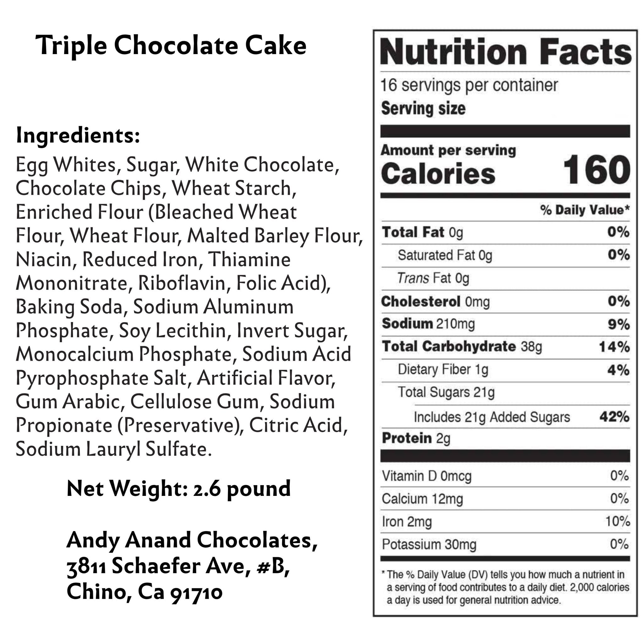Andy Anand Triple Chocolate Cake, 9-Inch, 2.6 lb – Decadent & Delicious, Made Fresh Daily, Birthday, Valentine's & Anniversary Gift Box
