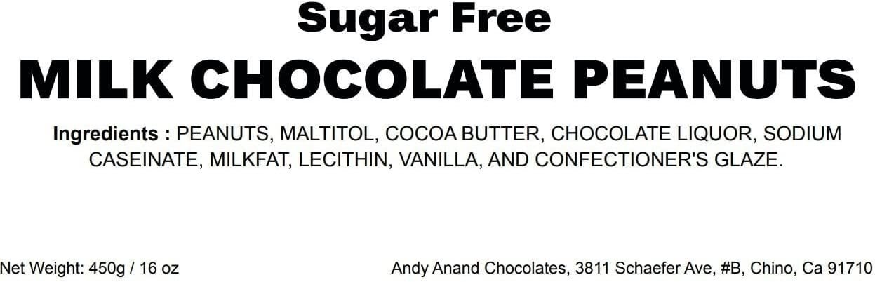 Andy Anand Sugar-Free Milk Chocolate Covered Peanuts, 1 lb – Gluten-Free, Diabetic-Friendly, Natural Ingredients, Birthday & Holiday Snack