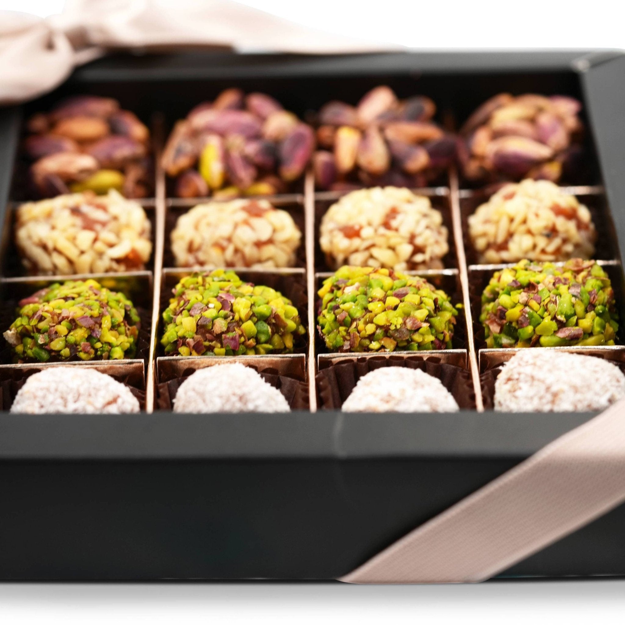 Andy Anand No Sugar Added Natural Truffles, 16 pc – Pistachio, Hazelnut & Coconut, Carrot Paste Base, Diabetic-Friendly Birthday Gift Box