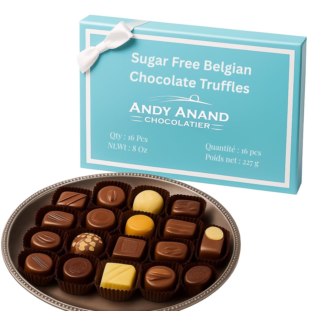 Andy Anand Sugar-Free Belgian Chocolate Truffles (15 pc) | Sugar-Free & Keto Diabetic-Friendly Gift Box | Local SoCal Chocolatier