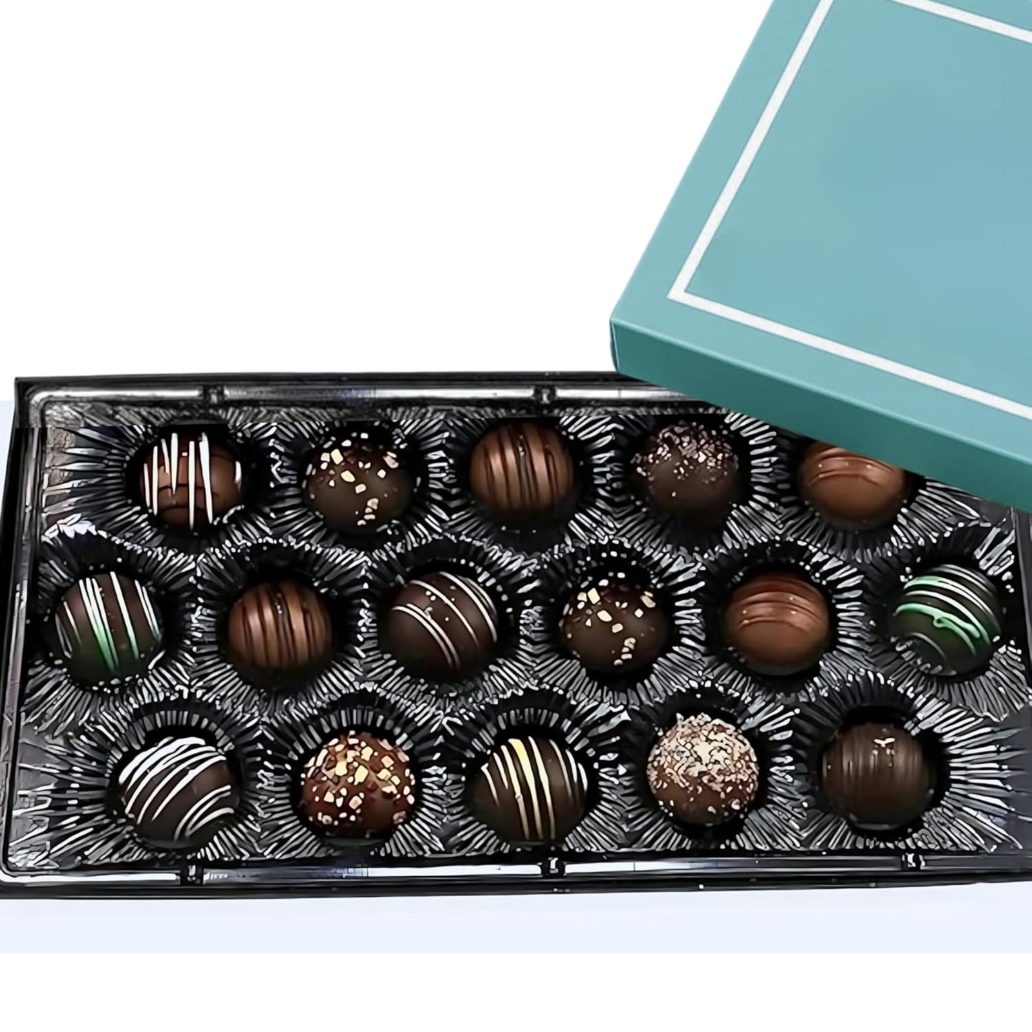 Andy Anand Belgian Dark Chocolate Liqueur-Style Truffles (16 pc, 8 oz) | Champagne, Rum, Amaretto, Black Forest | Local SoCal Chocolatier