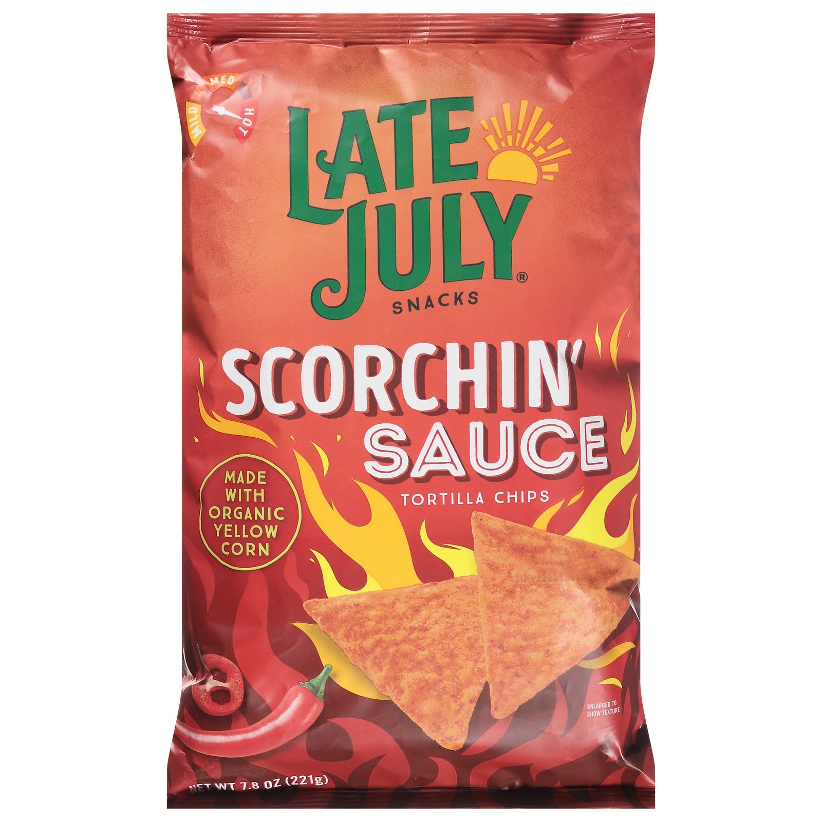 Late July Snacks Scorchin' Cheddar Tortilla Chips - Pack of 12 (7.8 Oz Bags)