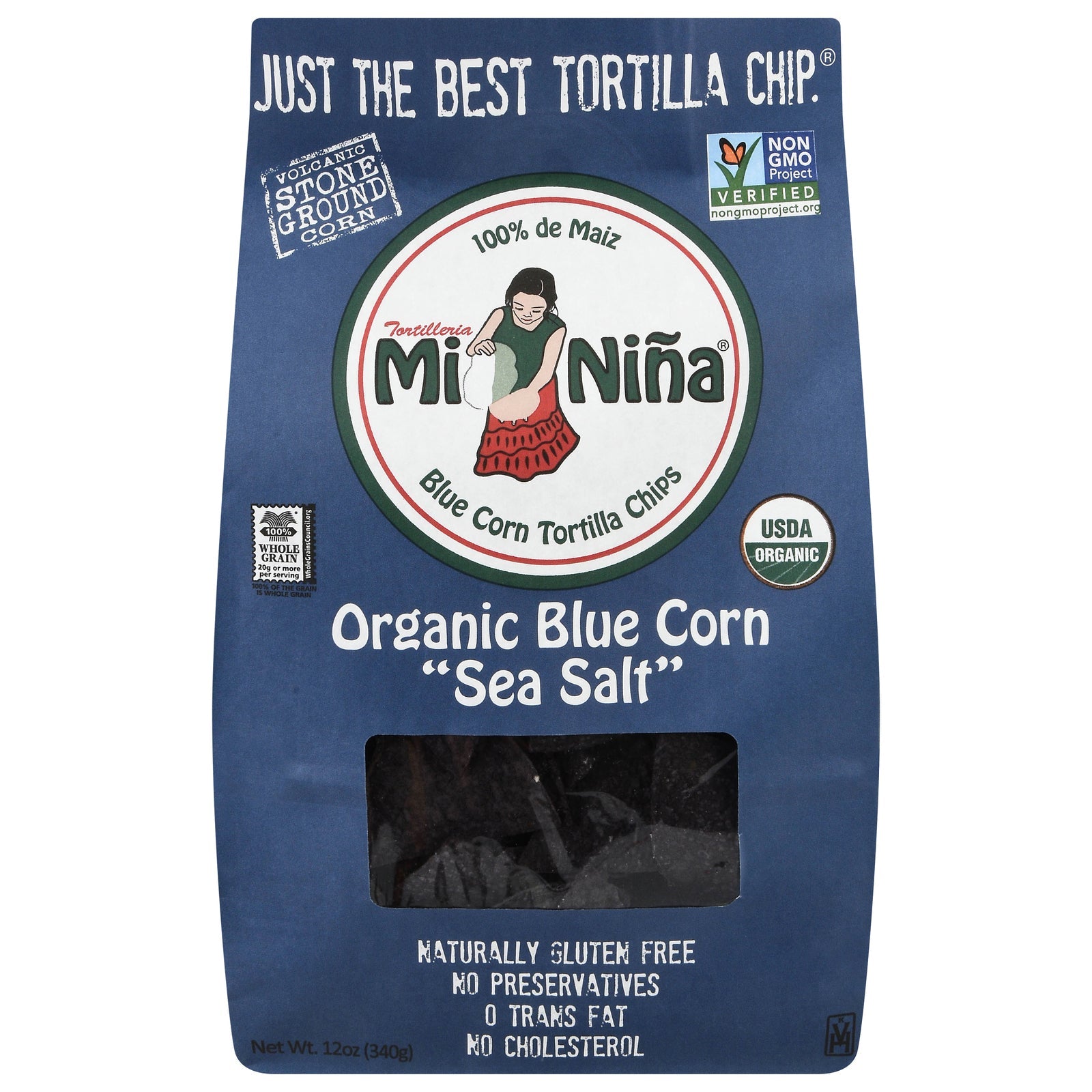 Mi Nina Blue Corn Tortilla Chips, Organic, 9-12 oz Bag (Pack of 9)