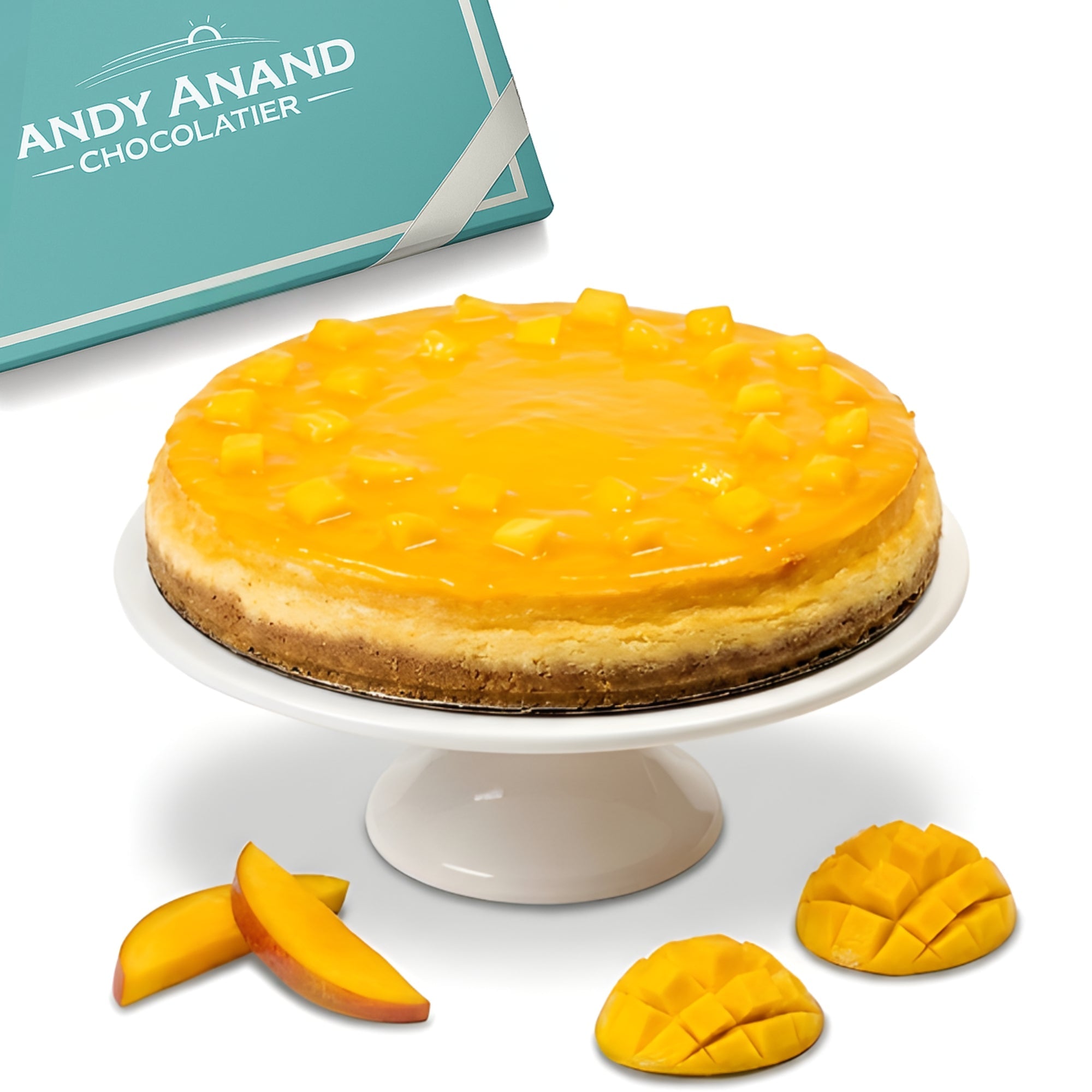 Andy Anand Mango Cheesecake, 9-Inch, 2 lb – Freshly Baked, Real California Cream Cheese, No Preservatives, Traditional Recipe, Birthday Gift