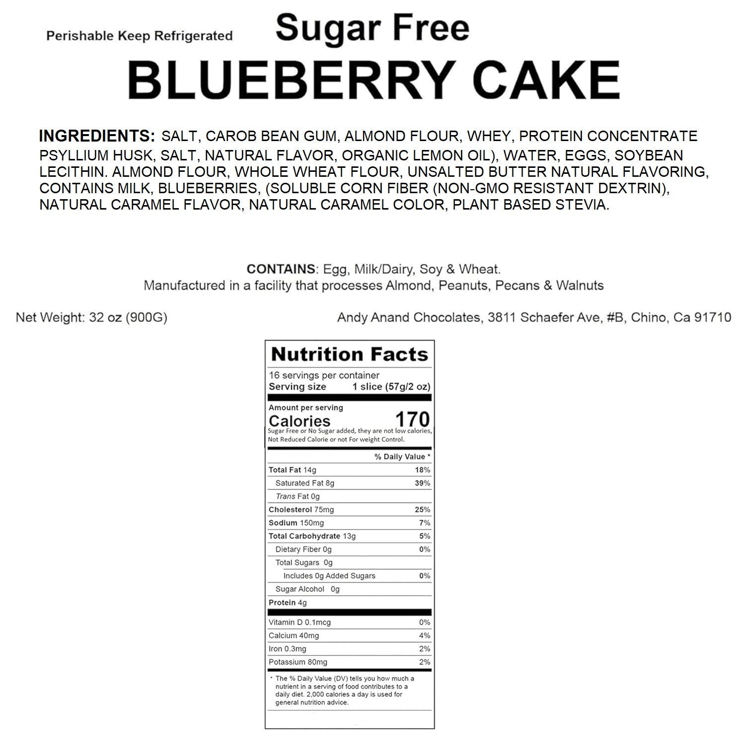Andy Anand Sugar-Free Blueberry Cake, 9-Inch, 2.8 lb – Handcrafted, Moist & Delicious, Diabetic-Friendly, No Preservatives, Birthday Gift