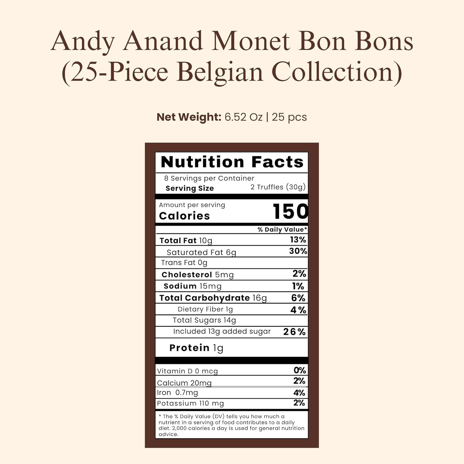Andy Anand Monet Chocolate Bonbons Gift Box (25 pc, 6.52 oz) | Gluten-Free Truffles & Pralines | Local SoCal Chocolatier