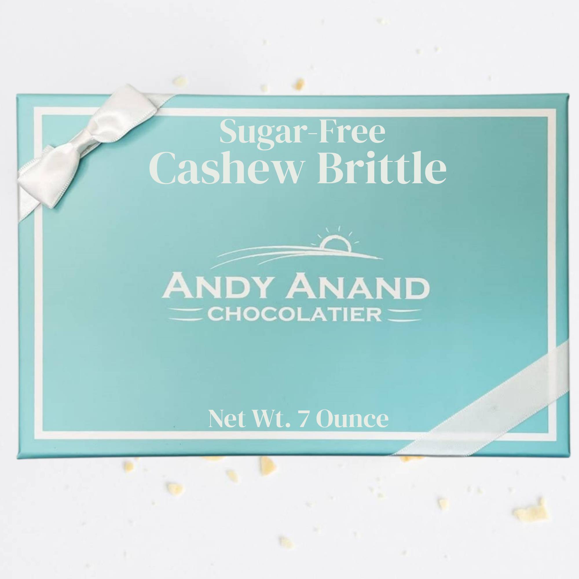 Andy Anand Sugar-Free Cashew Brittle, 7 oz – No Added Sugar, Keto-Friendly, Gluten-Free Handmade Snack, Diabetic-Friendly Birthday Gift Box