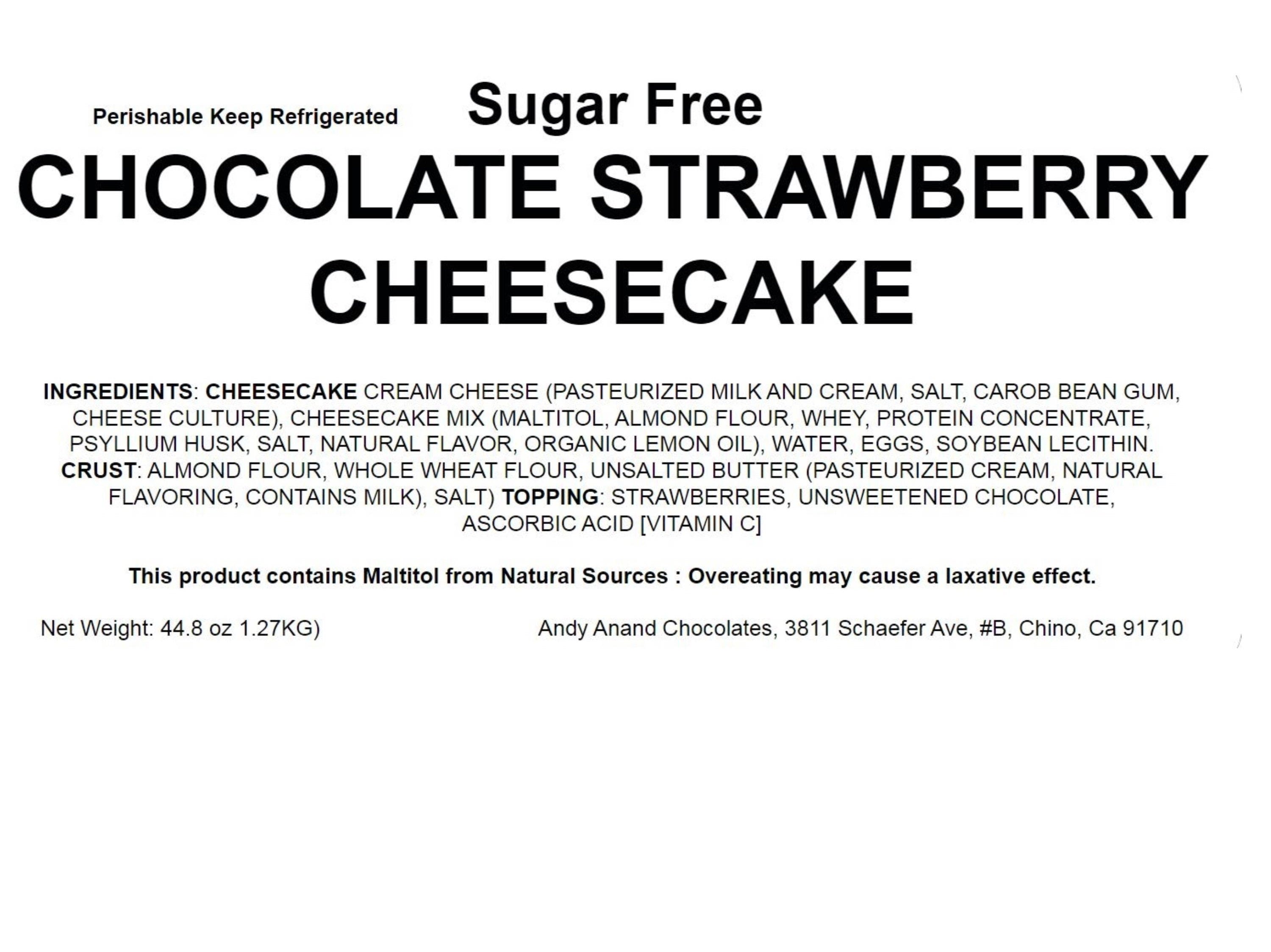 Andy Anand Sugar-Free Chocolate Strawberry Cheesecake, 9-Inch, 2.8 lb – Real Chocolate Truffles, Diabetic-Friendly, Birthday Gift Box