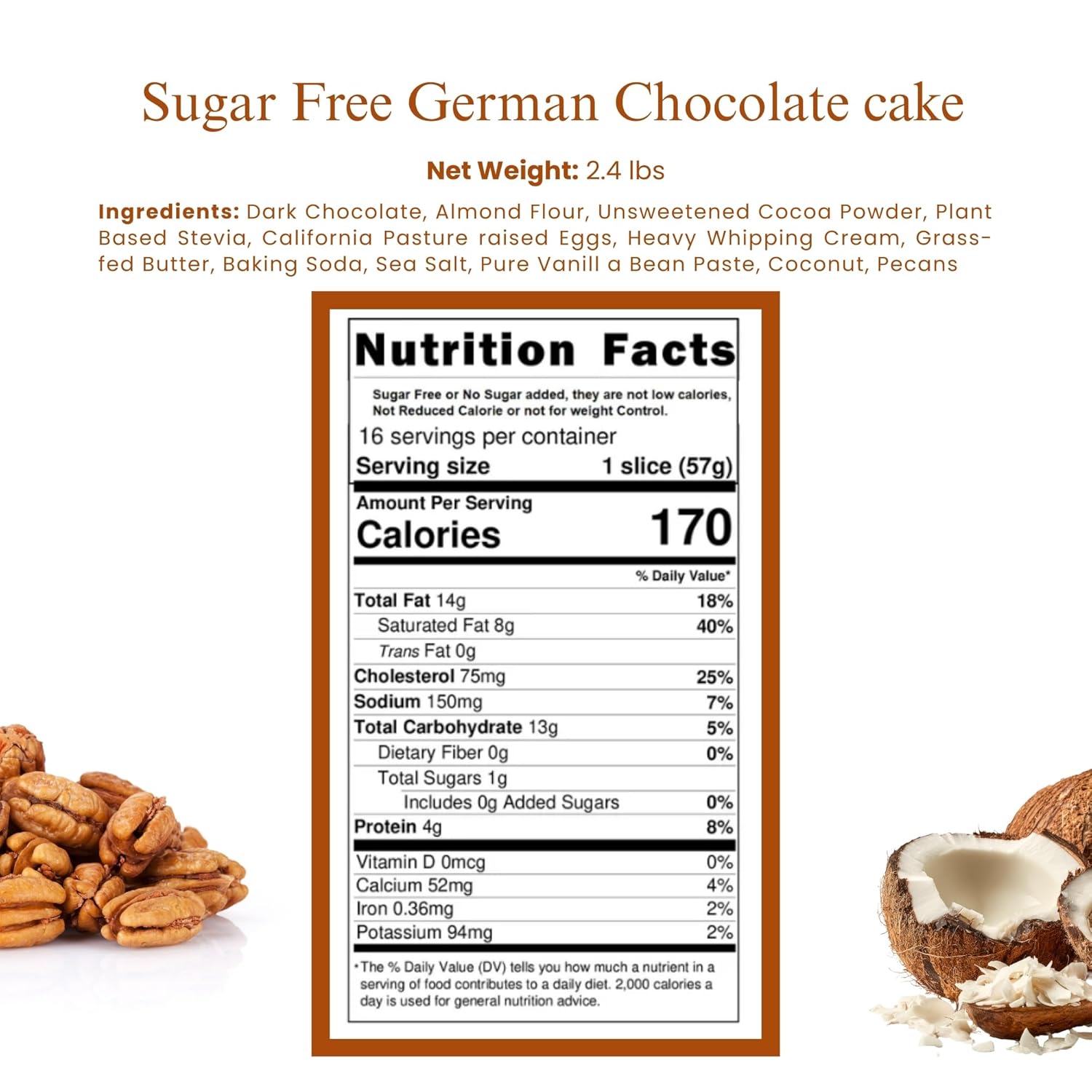 Andy Anand Sugar-Free German Chocolate Cake (2.4 lbs) | Keto & Diabetic-Friendly | SoCal Bakery