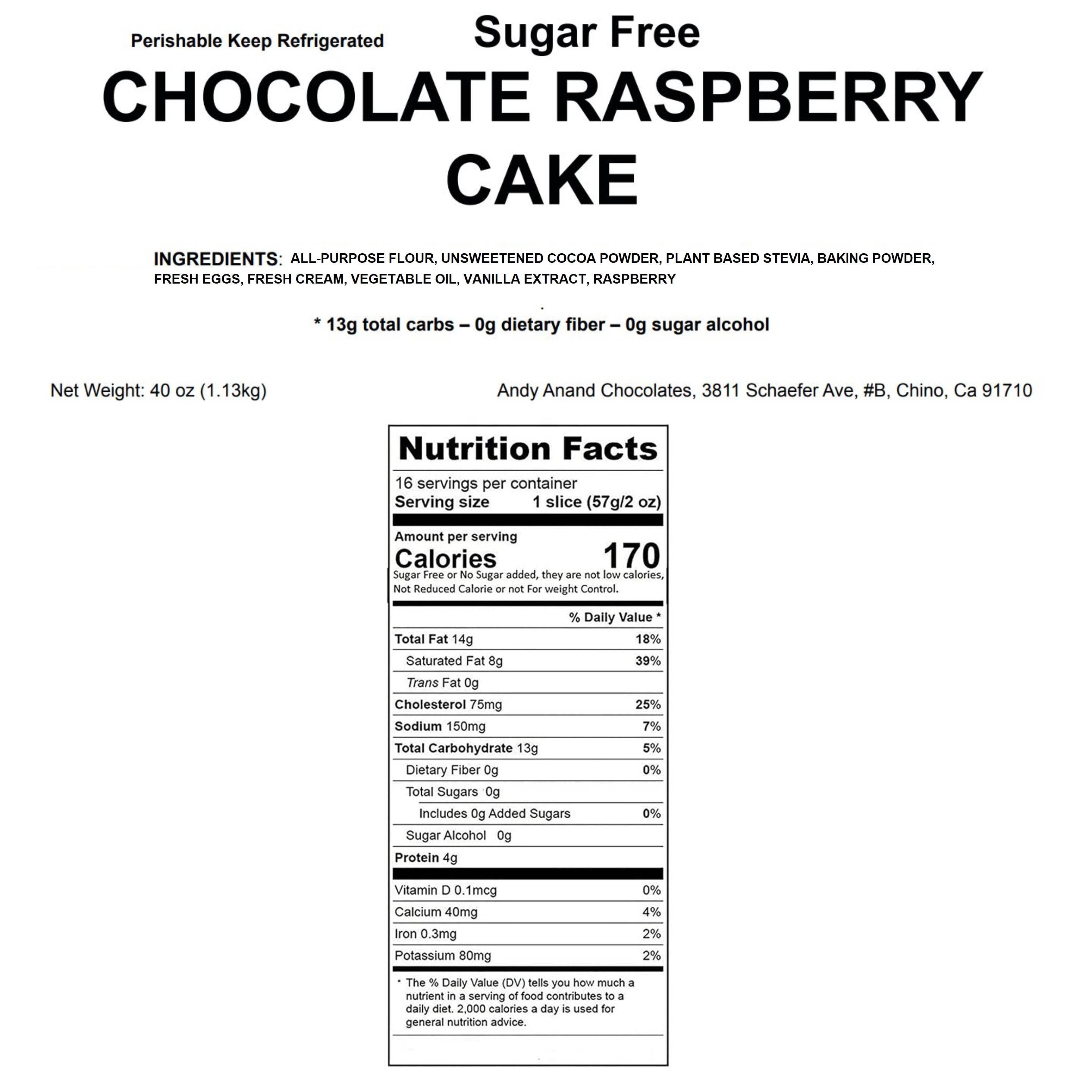 Andy Anand Sugar-Free Raspberry Chocolate Cake, 9-Inch, 2.8 lb – Real Chocolate Truffles, Monk Fruit Sweetened, Diabetic-Friendly Gift Box