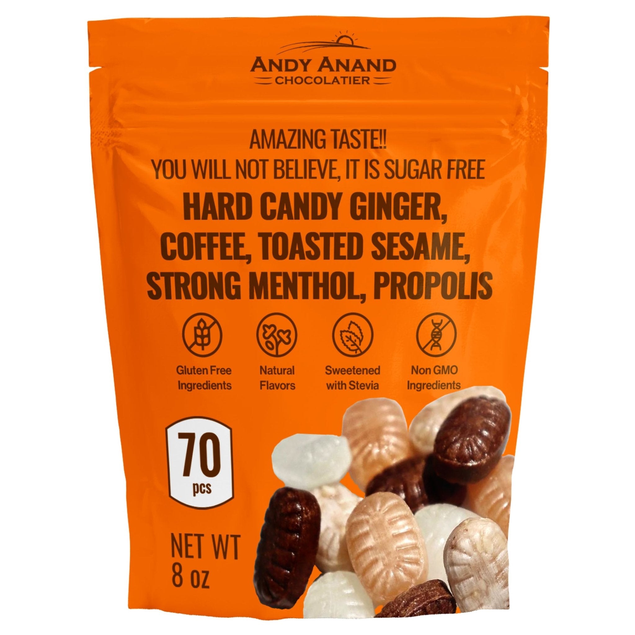 Andy Anand Sugar-Free Hard Candy Variety Pack (85 pc, 7 oz) | Ginger, Coffee, Sesame, Menthol, Propolis | Local SoCal Bakery