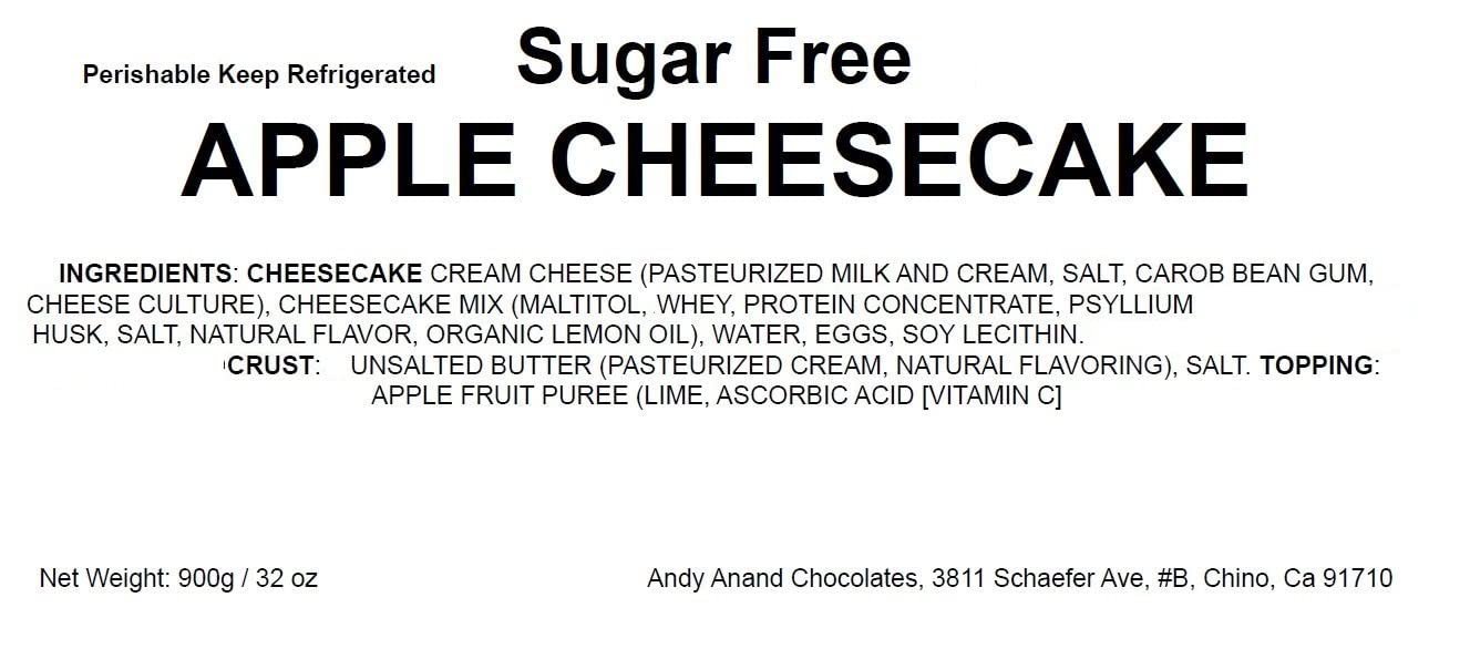 Andy Anand Sugar-Free & Gluten-Free Apple Cheesecake, 9-Inch, 2 lb – Diabetic-Friendly, California Cream Cheese, Fresh Eggs & Vanilla Gift