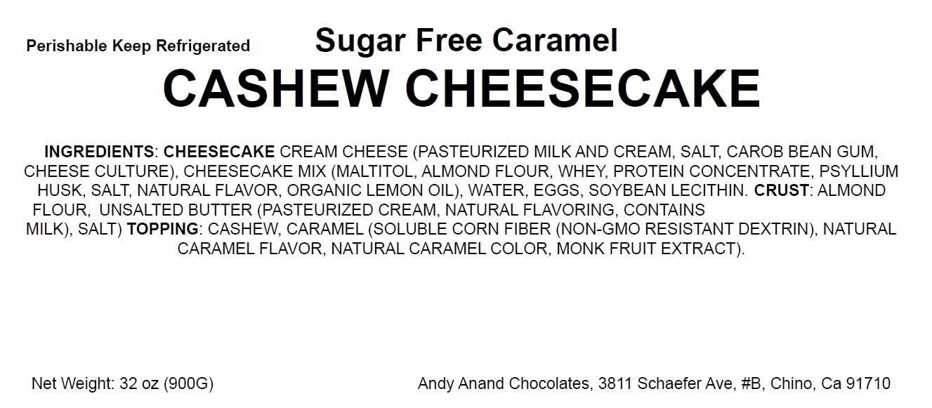 Andy Anand Sugar-Free & Gluten-Free Caramel Cashew Cheesecake, 9-Inch – Diabetic-Friendly, Real California Cream Cheese, Birthday Gift Box