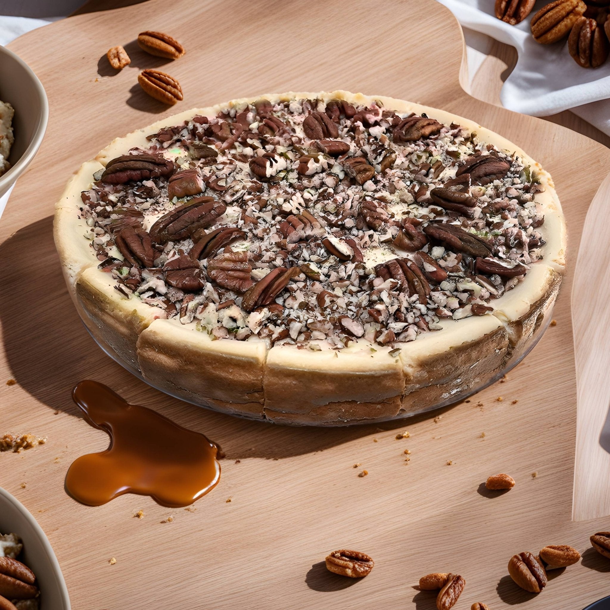 Andy Anand Sugar-Free & Gluten-Free Caramel Pecan Cheesecake, 9-Inch – Diabetic-Friendly, Rich Cream Cheese, Handmade, Birthday Gift Box
