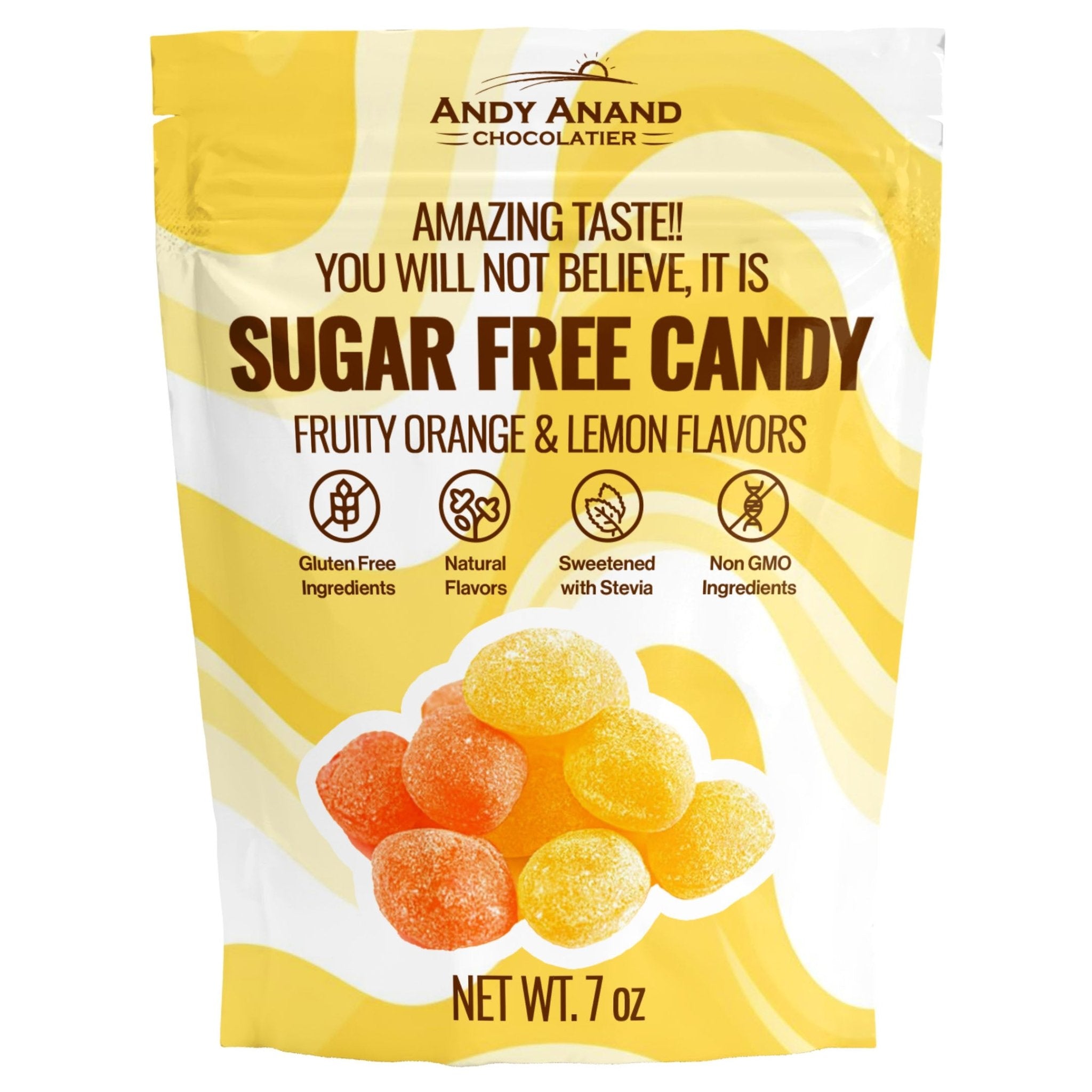 Andy Anand Sugar-Free Italian Orange & Lemon Hard Candy (7 oz) | Vitamin C Enhanced | Local SoCal Bakery