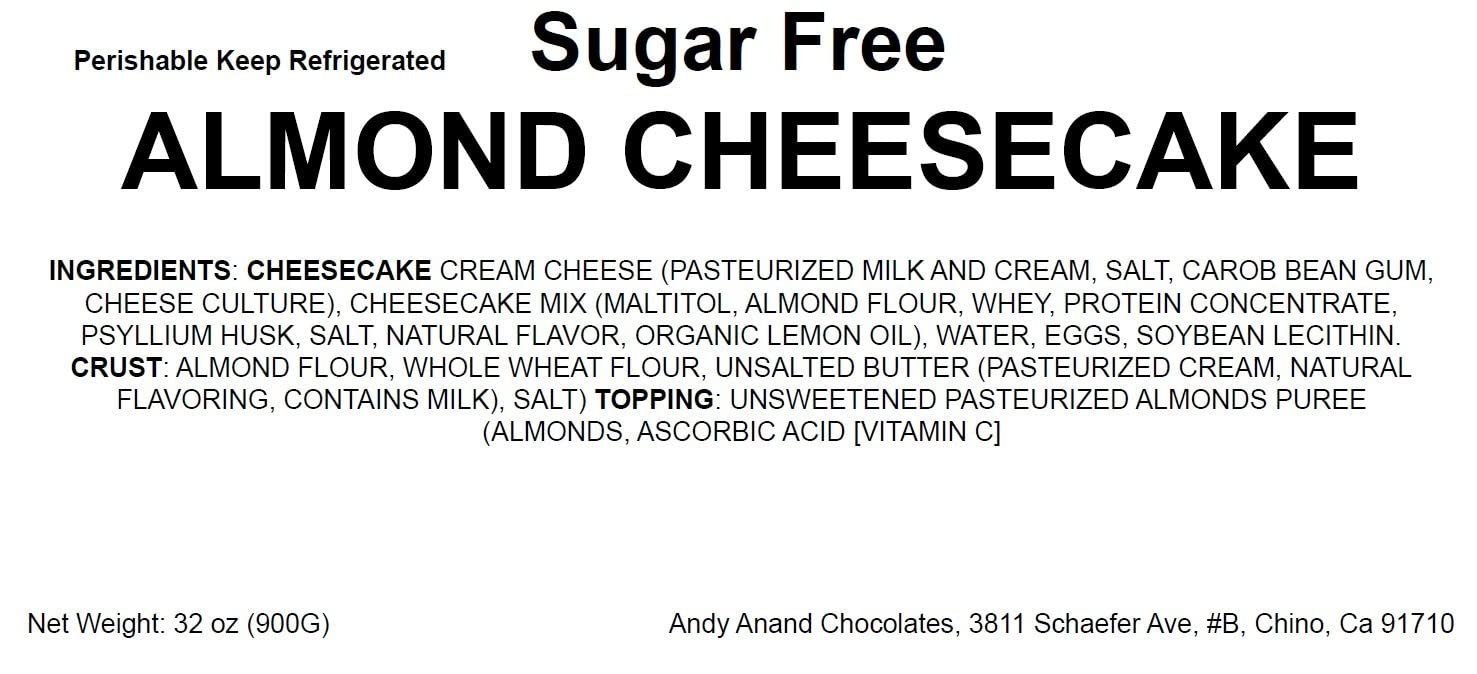 Andy Anand Sugar-Free Almond Cheesecake, 9-Inch, 2 lb – Diabetic-Friendly, Real California Cream Cheese, No Preservatives, Birthday Gift