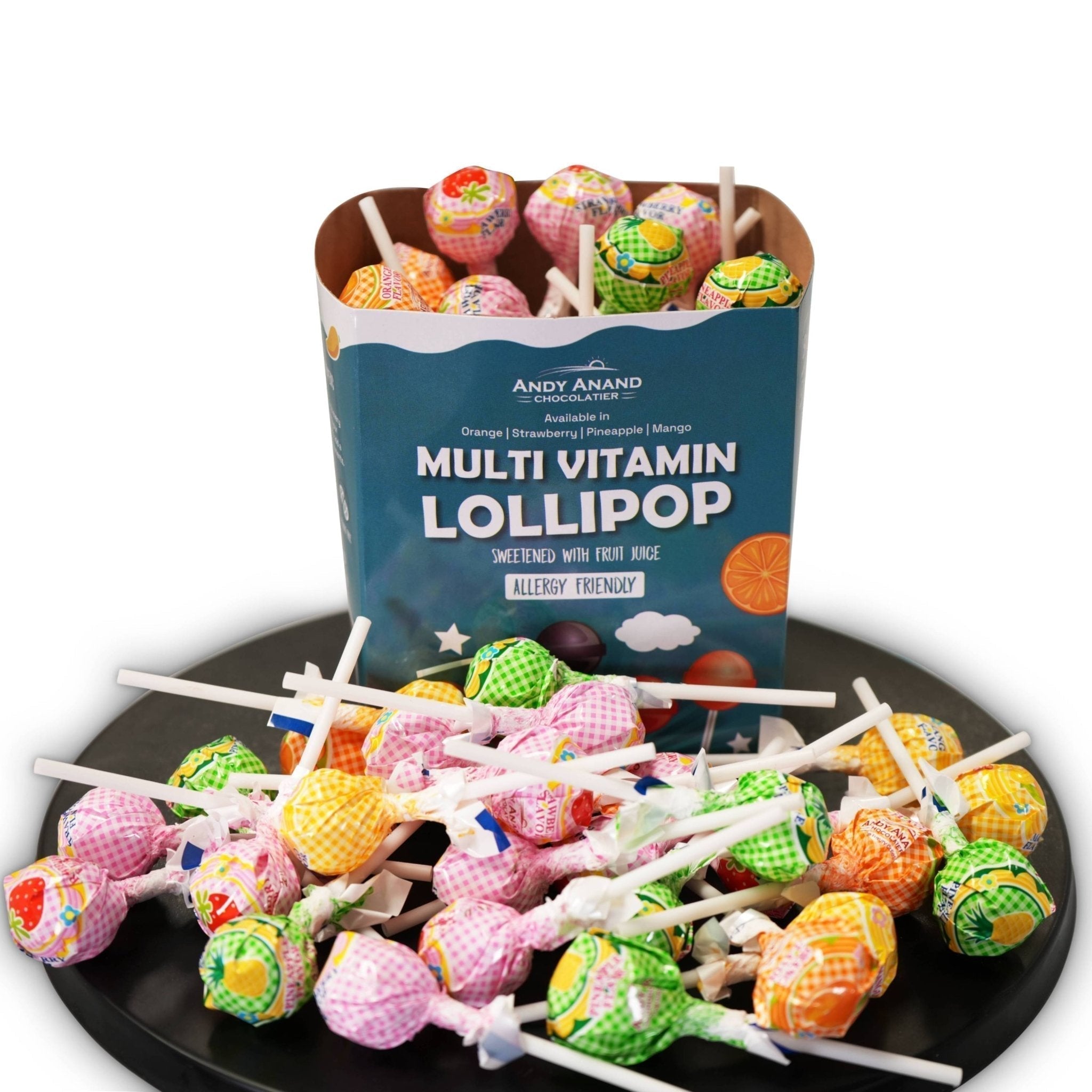 Andy Anand Sugar-Free Multivitamin Lollipops, 29 ct, 8.8 oz – Real Fruit Juice, Keto, Kids Multivitamin Support, Birthday & Holiday Gift