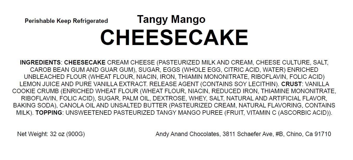 Andy Anand Mango Cheesecake, 9-Inch, 2 lb – Freshly Baked, Real California Cream Cheese, No Preservatives, Traditional Recipe, Birthday Gift