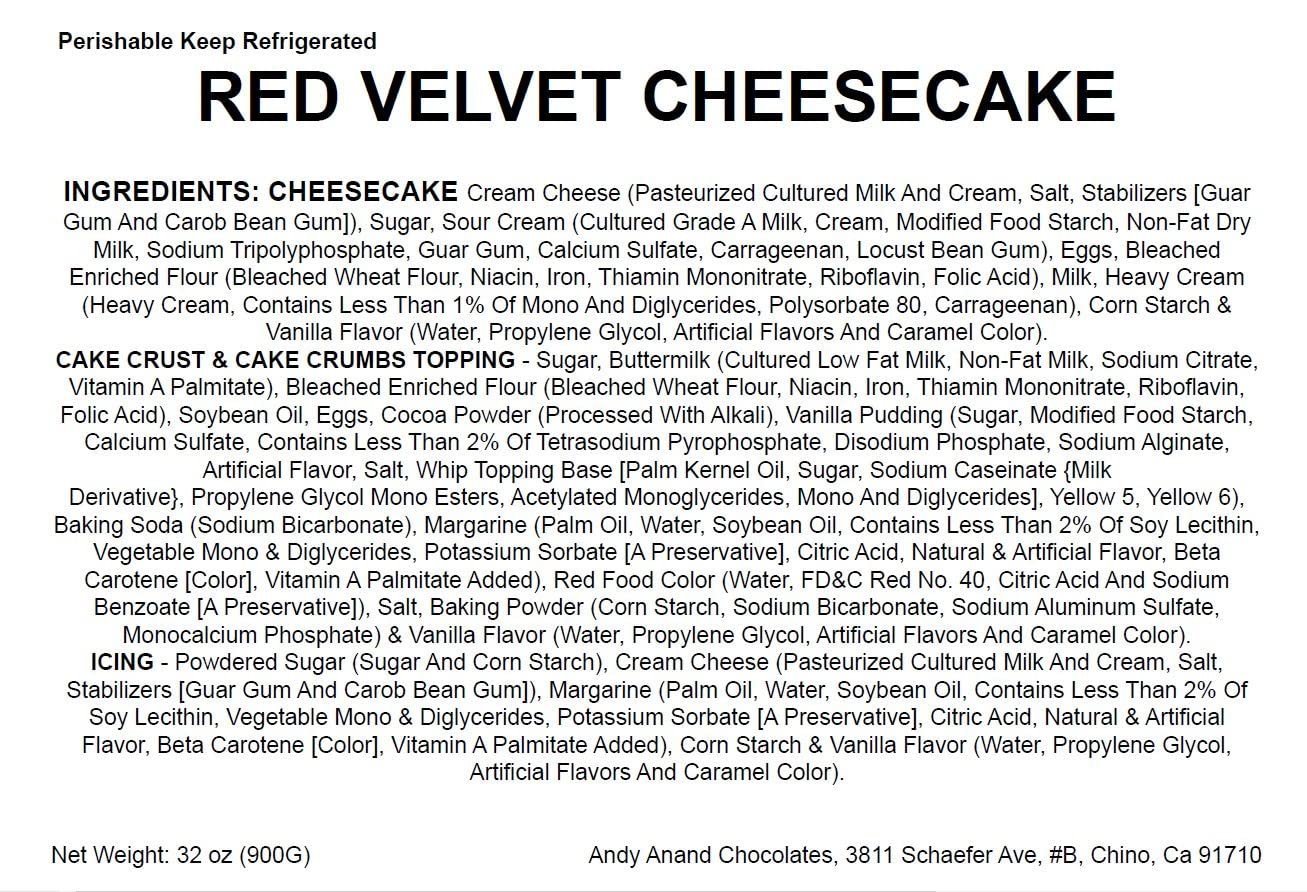 Andy Anand Red Velvet Cheesecake, 9-Inch, 2 lb – Traditional Recipe, California Cream Cheese, Birthday, Valentine's & Anniversary Gift Box