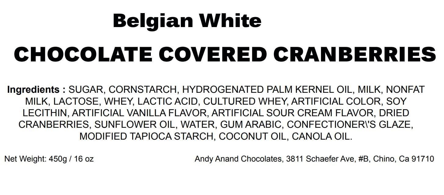 Andy Anand White Chocolate Covered California Cranberries, 1 lb – Sweet-Tart Gourmet Snack, No Preservatives, Birthday & Holiday Gift Box