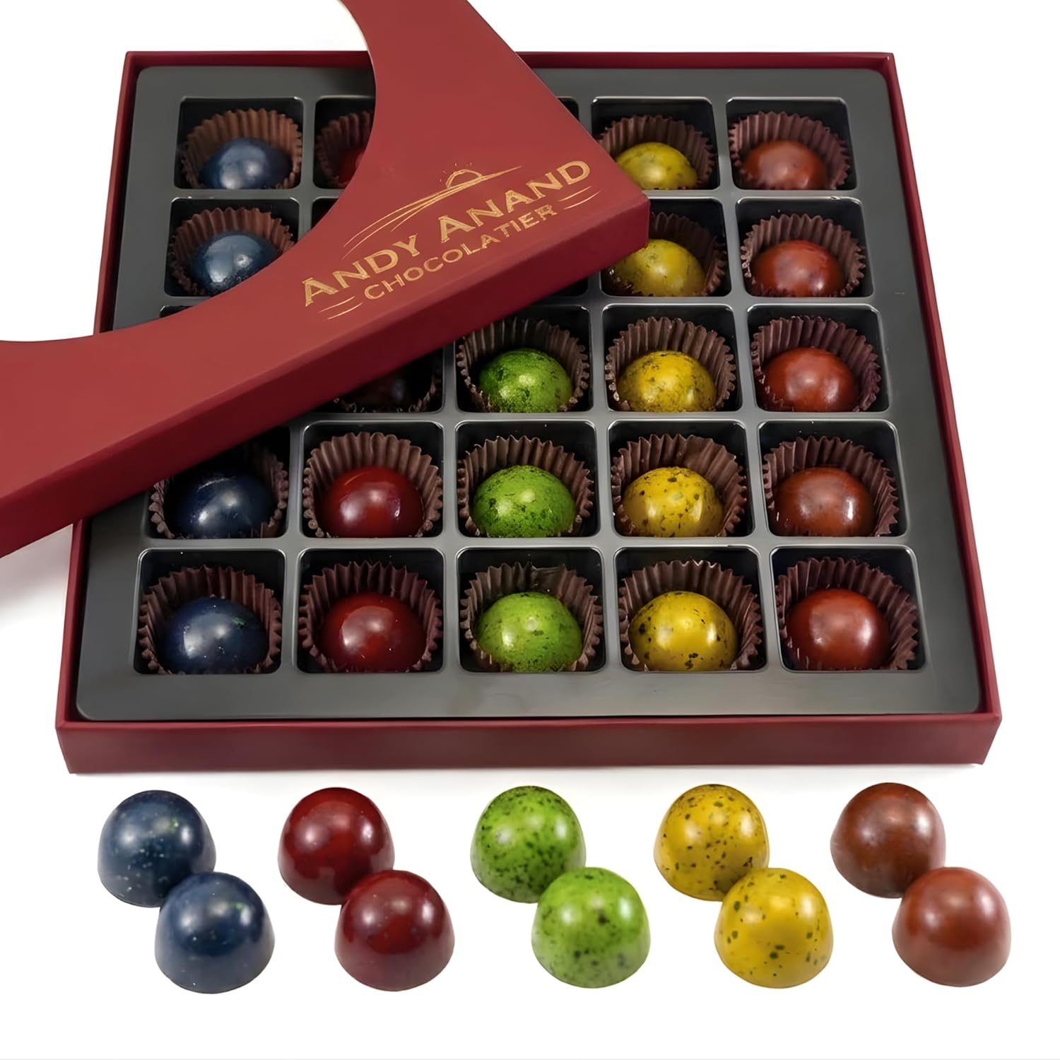 Andy Anand Monet Chocolate Bonbons Gift Box (25 pc, 6.52 oz) | Gluten-Free Truffles & Pralines | Local SoCal Chocolatier