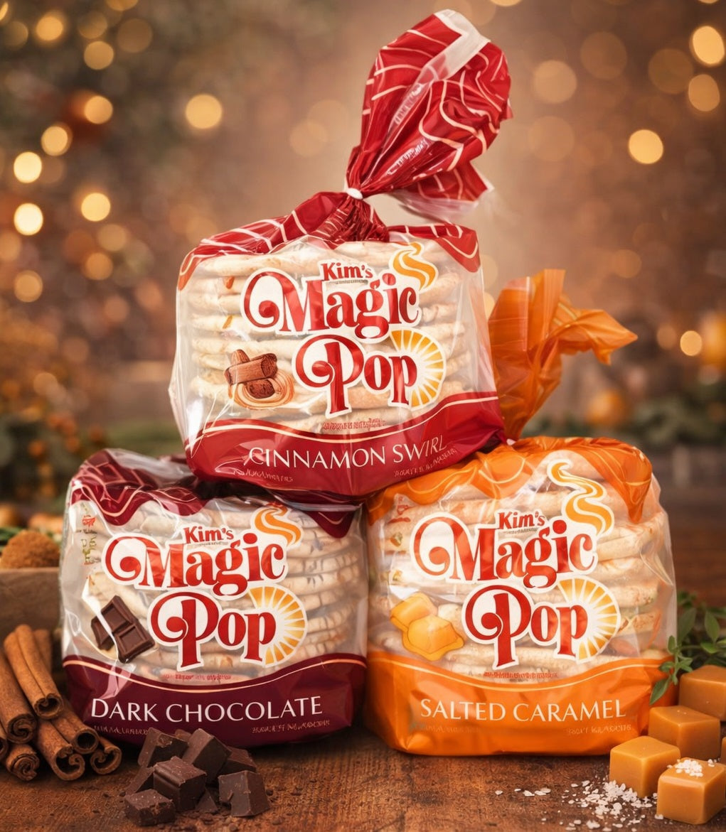 Kim's Magic Pop - Cinnamon Swirl Drizzled Flavor, Salted Caramel Flavor Drizzled & Dark Chocolate Combination [6 pack, 12 pack]